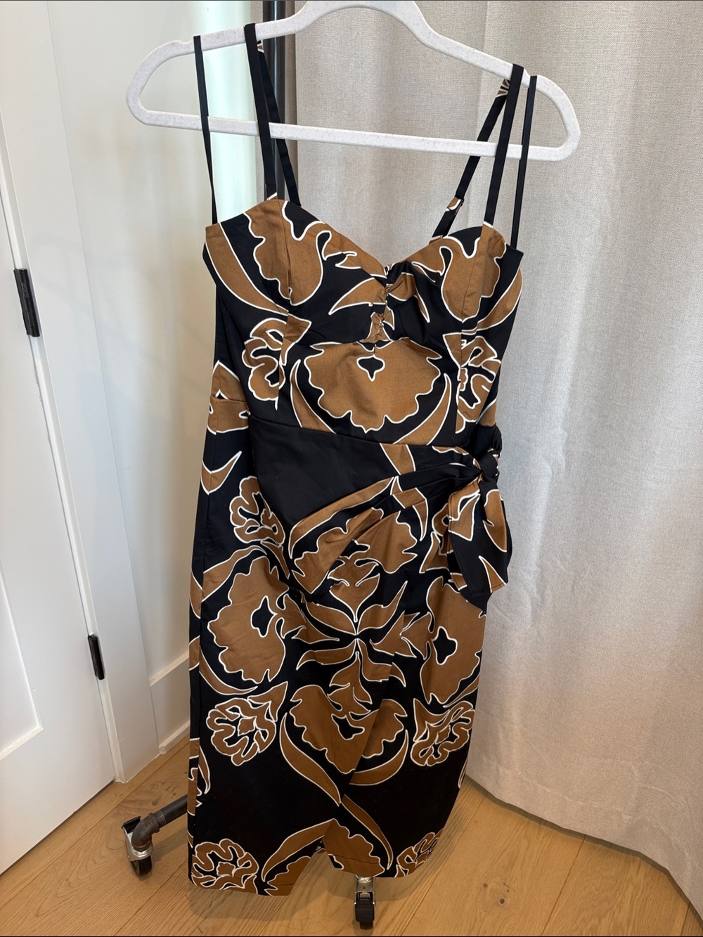 White House Black Market Brown Floral-Print Spaghetti Strap Dress